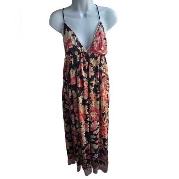 Free People Dresses & Skirts - NWOT Free People Primmy Printed Midi Maxi Dress Black Combo Floral Lace Size L